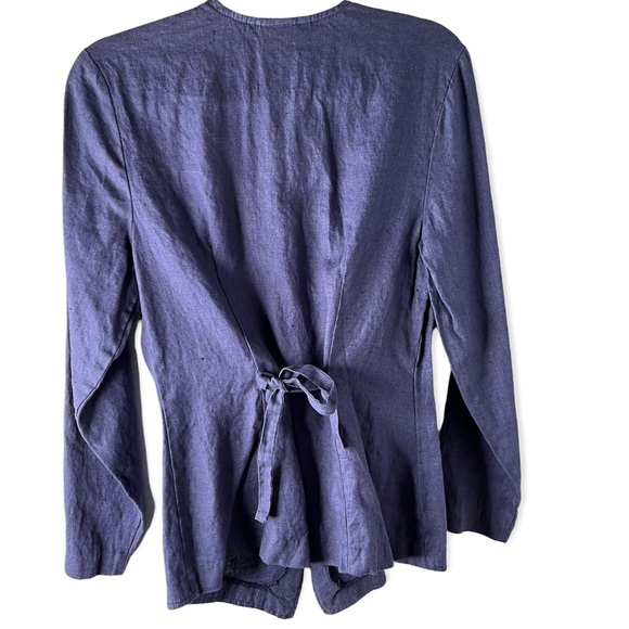 Just Clothes Vintage women’s tie back 100% linen button front top size 8 - Picture 2 of 6